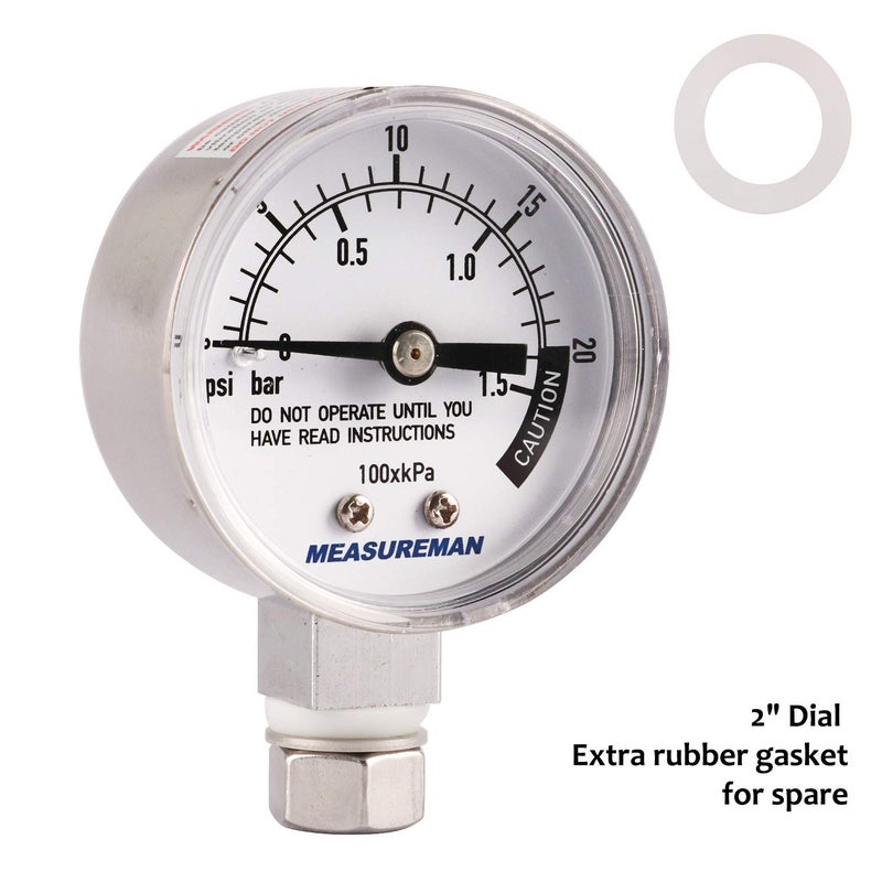 MEASUREMAN Stainless Steel Pressure Cooker Gauge, Pressure Canner Gauge, Steam Pressure Gauge, 2" Dial, Lower Mount, Including Gasket, Washer and Nut - Image 2